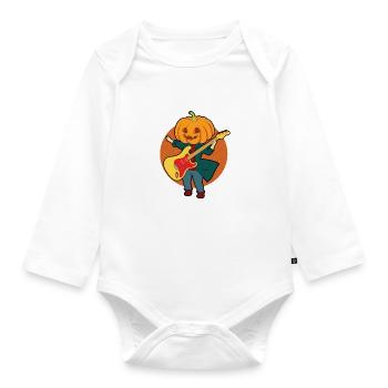 Pumpkin Head Guitarist Guitar Musician - Organic Longsleeve Baby Bodysuit - white - Front