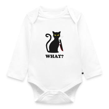 schuldige schwarze Katze mit Messer | Geschenkidee - Baby Bio-Langarm-Body - Weiß - Vorne