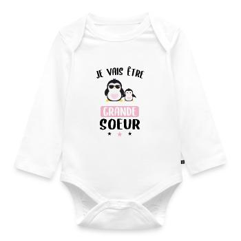 Bientôt grande soeur - future grande sœur - Body Bébé bio manches longues - blanc - Devant