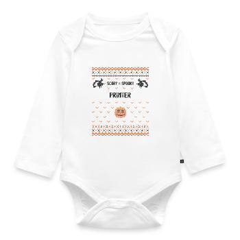 Scary and Spooky Printer - Organic Longsleeve Baby Bodysuit - white - Front