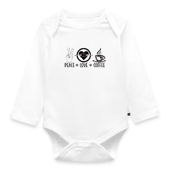 Peace Love Coffee Coffee Beans Heart Symbol - Organic Longsleeve Baby Bodysuit - white - Front