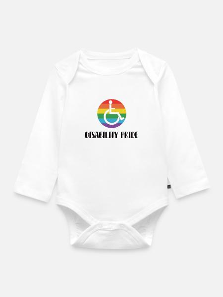 LGBTQ Rollstuhlunterstützung Rainbow Flag - Baby Bio-Langarm-Body - Weiß