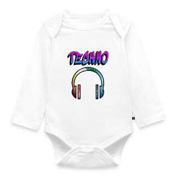 Ecouter de la musique techno, ecouter de la musique, ecouter de la musique, radio, cadeau - Body Bébé bio manches longues - blanc - Devant