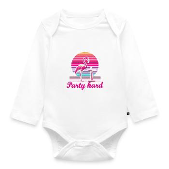 Flamingo Party Hard - Organic Longsleeve Baby Bodysuit - white - Front