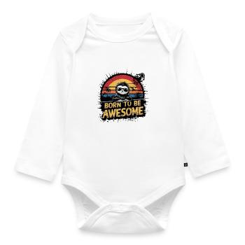 Funny Lazy Sloth Design - Organic Longsleeve Baby Bodysuit - white - Front