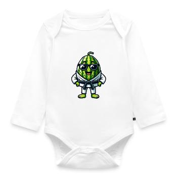 Karate watermelon with glasses in gi - Organic Longsleeve Baby Bodysuit - white - Front