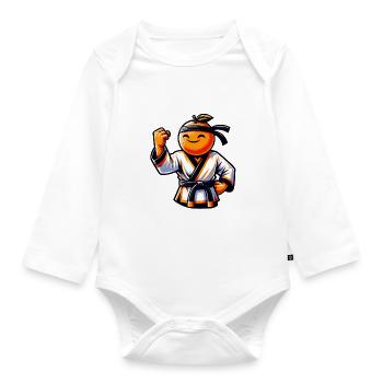 Funny Karate Motif In Orange For All - Organic Longsleeve Baby Bodysuit - white - Front