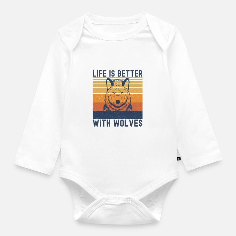 Wolf - Baby Bio-Langarm-Body - Weiß