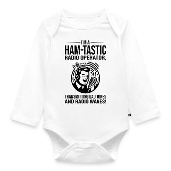 Amateur-tastischer Funker überträgt Papa-Witze - Baby Bio-Langarm-Body - Weiß - Vorne