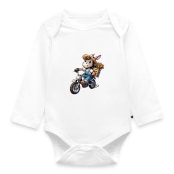 Fröhlicher Esel Auf Motorrad Mit Weizen - Baby Bio-Langarm-Body - Weiß - Vorne