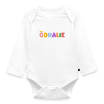 Coralie! Personalisierbar - Baby Bio-Langarm-Body - Weiß - Vorne