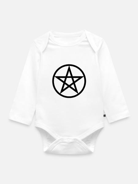 Pentagramma nero wicca - Body ecologico per neonato a manica lunga - bianco