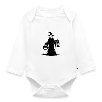 Unheimliches Halloween Gespenst mit Kürbislampe - Baby Bio-Langarm-Body - Weiß - Vorne