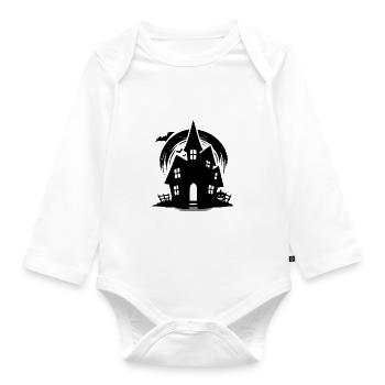 Bat Full Moon Haunted House Halloween Tattoo - Organic Longsleeve Baby Bodysuit - white - Front