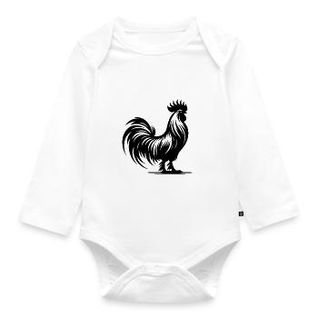 Eleganter Rassehahn mit großem Kamm - Baby Bio-Langarm-Body - Weiß - Vorne