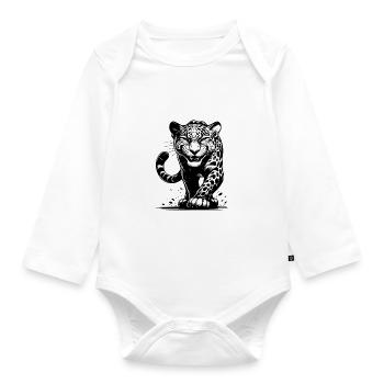 Listiger Leopard jagend mit Flecken - Baby Bio-Langarm-Body - Weiß - Vorne
