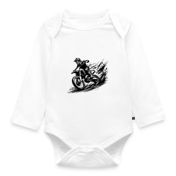 Dynamic motocross ride in mud and mud - Organic Longsleeve Baby Bodysuit - white - Front