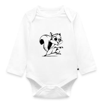 Kleines putziges Eichhörnchen Bleistift Zeichnung - Baby Bio-Langarm-Body - Weiß - Vorne
