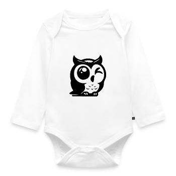Clever owl with a winking eye - Organic Longsleeve Baby Bodysuit - white - Front