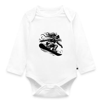 Dynamische Snowboarderin im Action Sprung - Baby Bio-Langarm-Body - Weiß - Vorne
