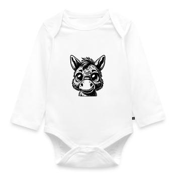 Charming donkey drawing with humorous facial expressions - Organic Longsleeve Baby Bodysuit - white - Front