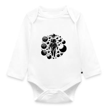 Weightlessness Astronaut drifts in the universe - Organic Longsleeve Baby Bodysuit - white - Front
