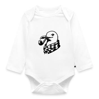 Pfeiferauchende Seefahrer Möwe als Küstenmotiv - Baby Bio-Langarm-Body - Weiß - Vorne