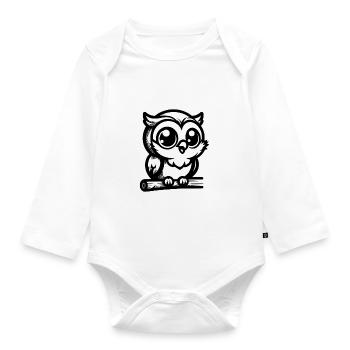 Child-friendly cartoon owl with big eyes - Organic Longsleeve Baby Bodysuit - white - Front