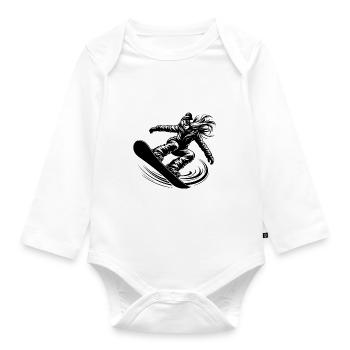Wintersport Snowboarderin im Action Sprung - Baby Bio-Langarm-Body - Weiß - Vorne