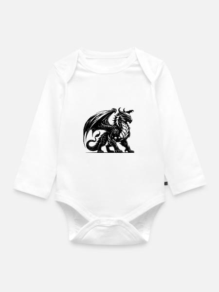 Gewaltig großer Drache mit riesigen Flügeln - Baby Bio-Langarm-Body - Weiß