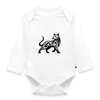 Cat Art dans le style tribal Cat Lover - Body Bébé bio manches longues - blanc - Devant