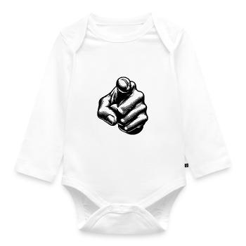 Hand with index finger finger pointing hand gesture - Organic Longsleeve Baby Bodysuit - white - Front
