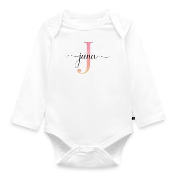 J | Monogram | Name | Jana |Watercolor - Organic Longsleeve Baby Bodysuit - white - Front