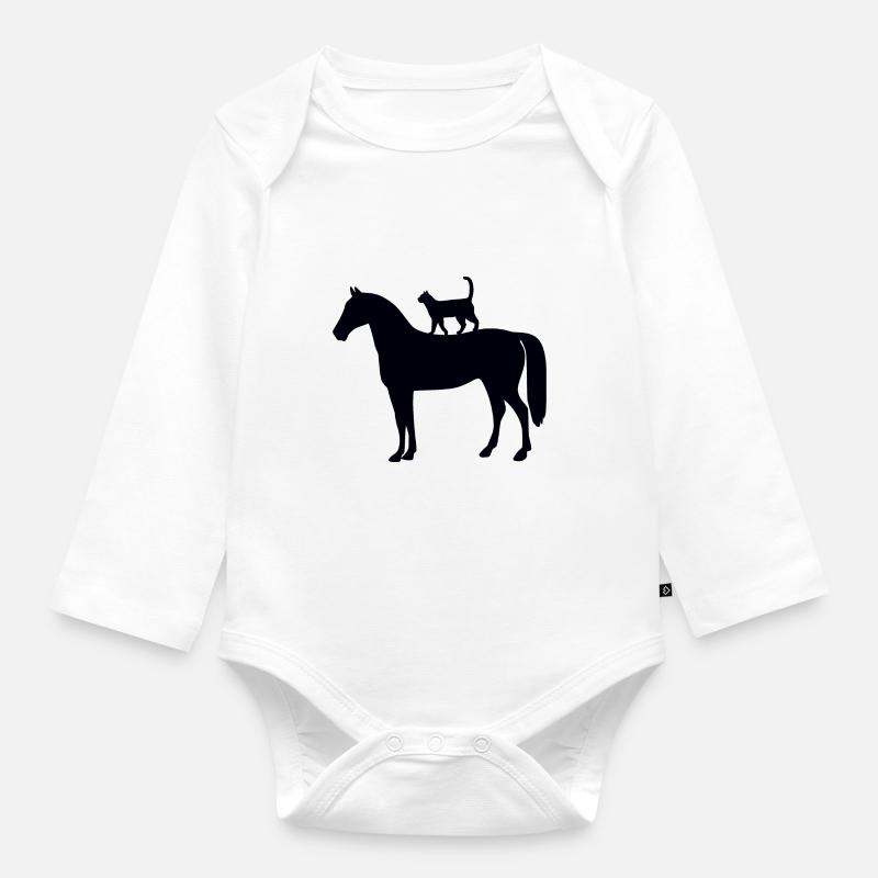 Cheval avec chat - Body Bébé bio manches longues - blanc