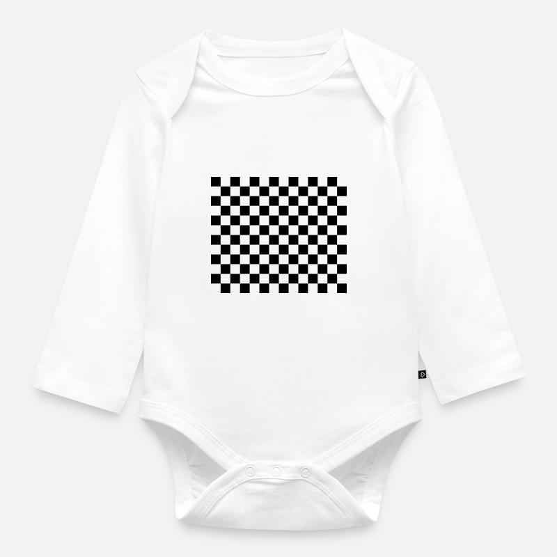 à carreaux - Body Bébé bio manches longues - blanc