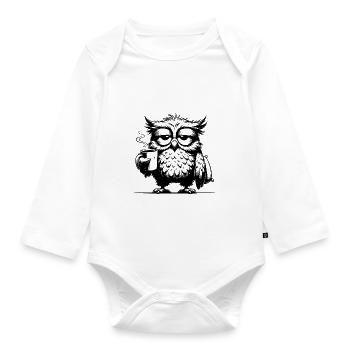 Hibou comique drôle et fatigué avec déficit de café - Body Bébé bio manches longues - blanc - Devant