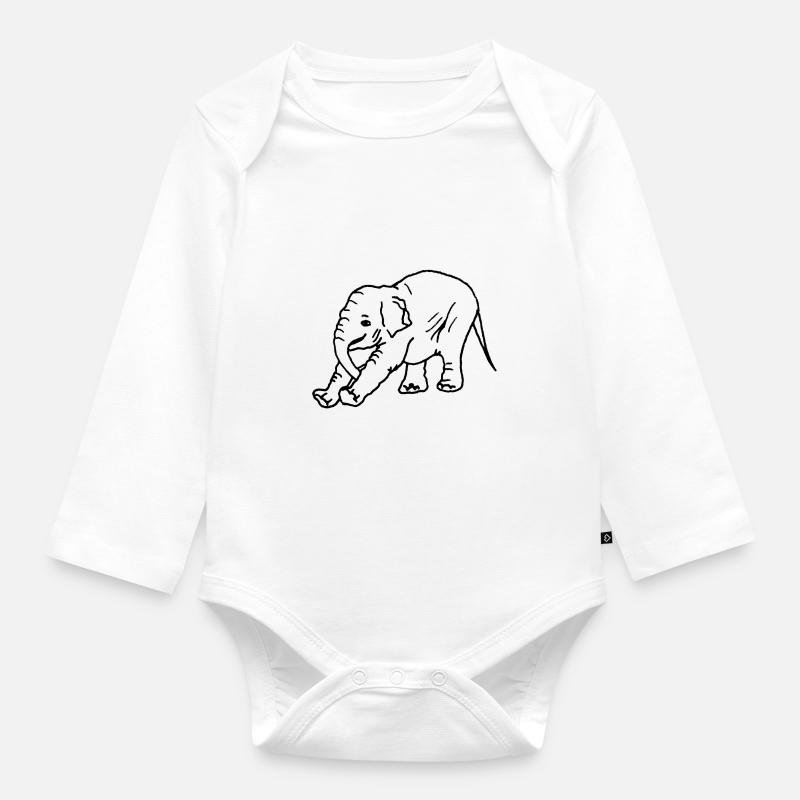 Elephant - Baby Bio-Langarm-Body - Weiß