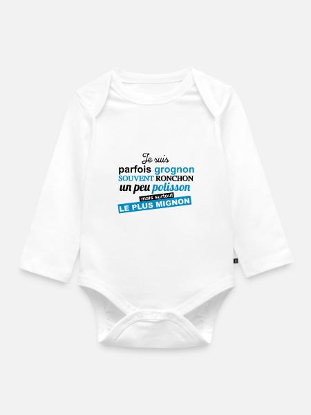 ronchon grognon mignon - Body Bébé bio manches longues - blanc