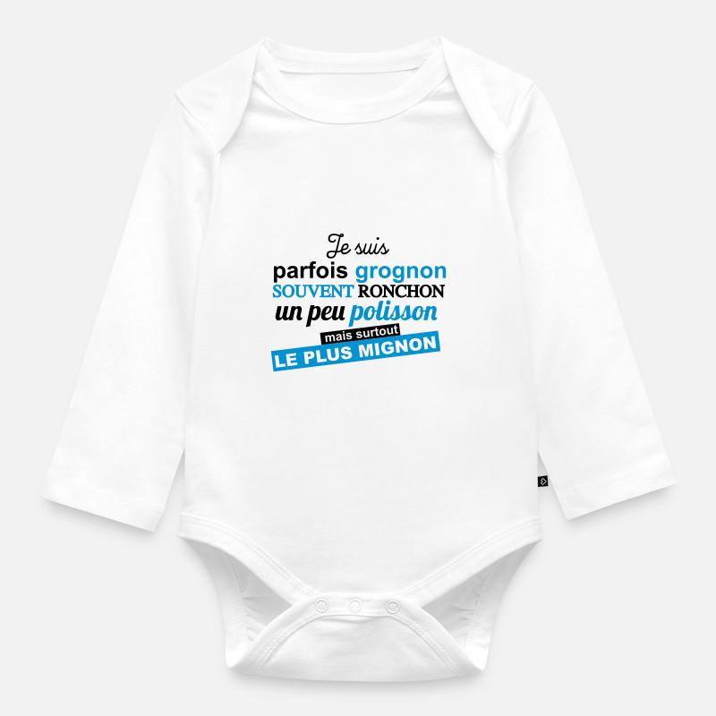 ronchon grognon mignon - Body Bébé bio manches longues - blanc