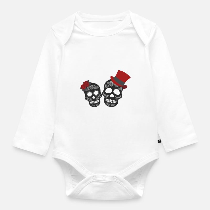 pretty pattern skull skull skull colored style - Organic Longsleeve Baby Bodysuit - white