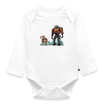 Roboter mit Robo Hund SCI-FI Gassi Robotik - Baby Bio-Langarm-Body - Weiß - Vorne