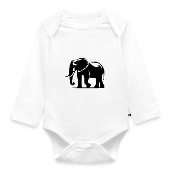 Large elephant silhouette with tusks - Organic Longsleeve Baby Bodysuit - white - Front