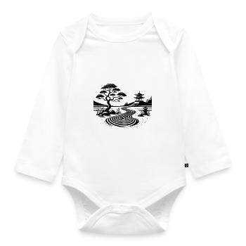 Geometrische Landschaft mit traditionellem Tempel - Baby Bio-Langarm-Body - Weiß - Vorne