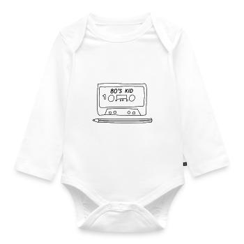 80s kid cassette and pen - Baby Bio-Langarm-Body - Weiß - Vorne