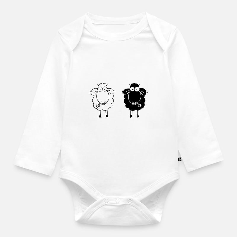 Sheep black and white - Organic Longsleeve Baby Bodysuit - white
