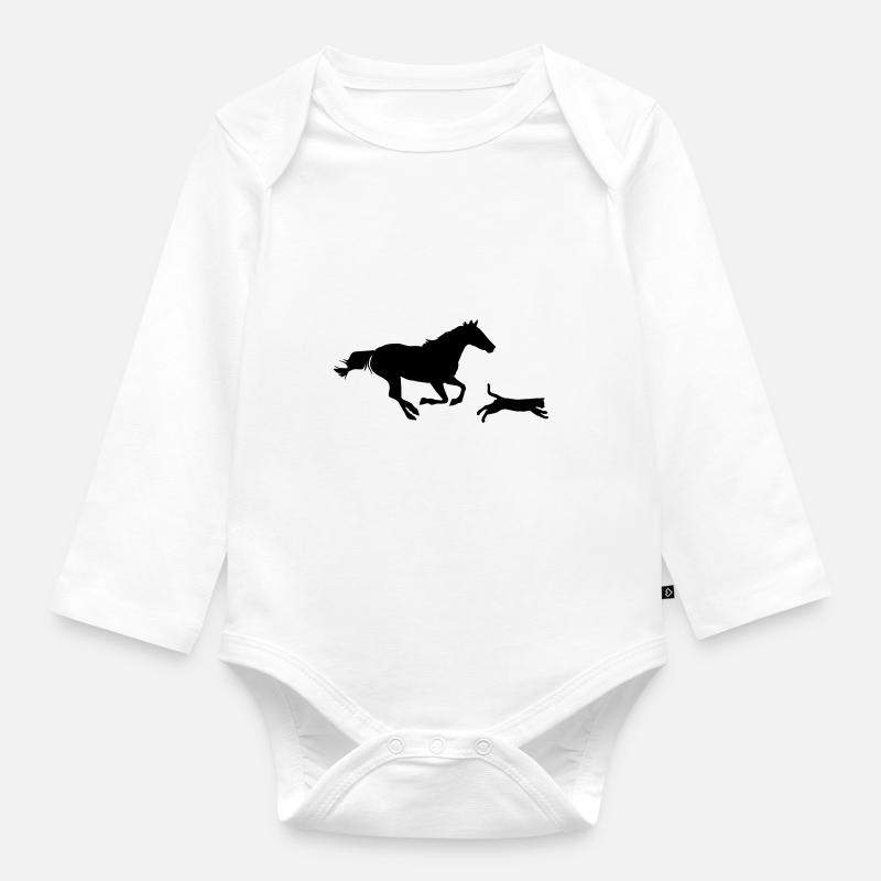 Cheval et chat - Body Bébé bio manches longues - blanc