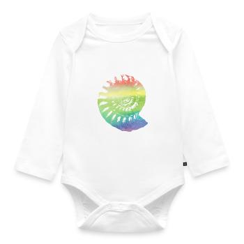 Fossil Ammonit in regenbogenfarben Geschenk - Baby Bio-Langarm-Body - Weiß - Vorne