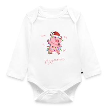 Schwein Pyjama Weihnachten Schlafen - Baby Bio-Langarm-Body - Weiß - Vorne