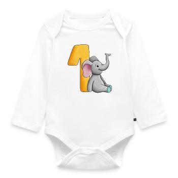 1er anniversaire éléphant - Body Bébé bio manches longues - blanc - Devant