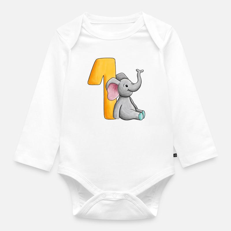 1. Geburtstag Elefant - Baby Bio-Langarm-Body - Weiß